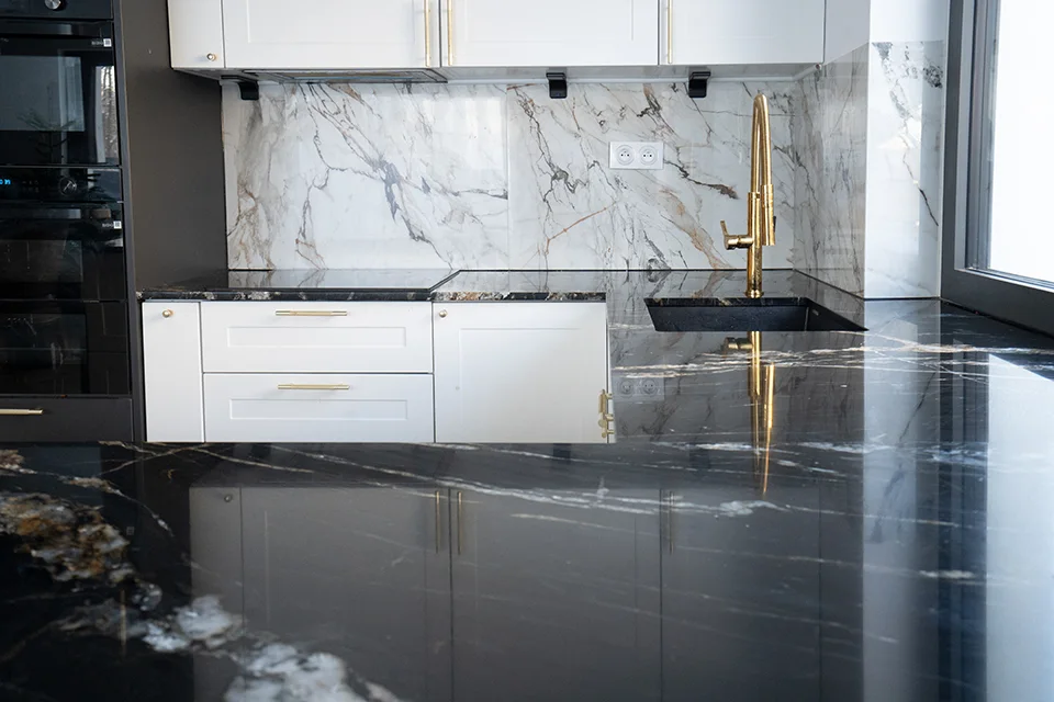 New marble countertop on shaker cabinets
