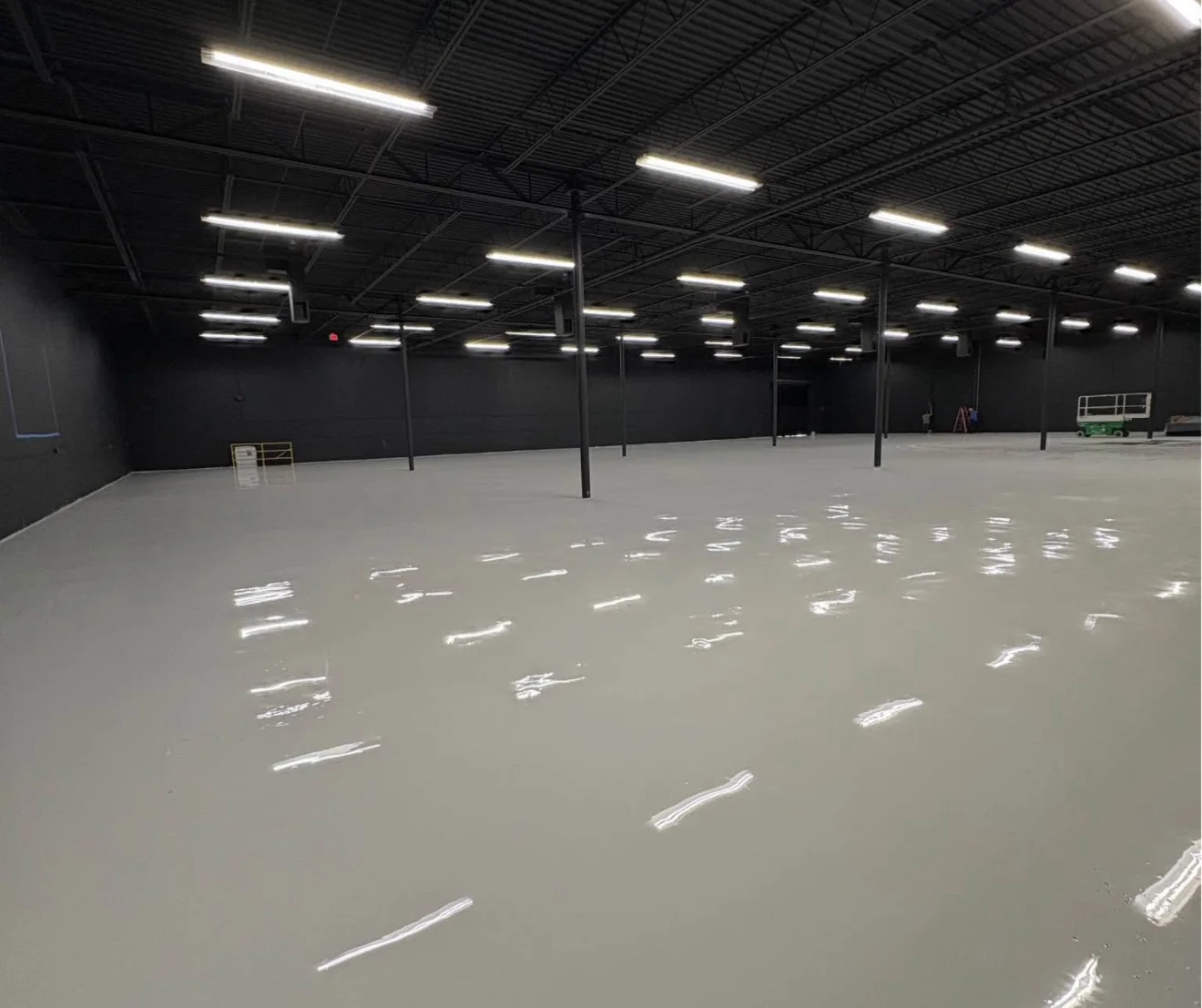 Gray high-gloss epoxy warehouse floor