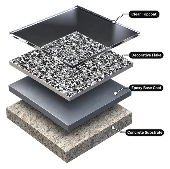 Epoxy full flake system layers diagram
