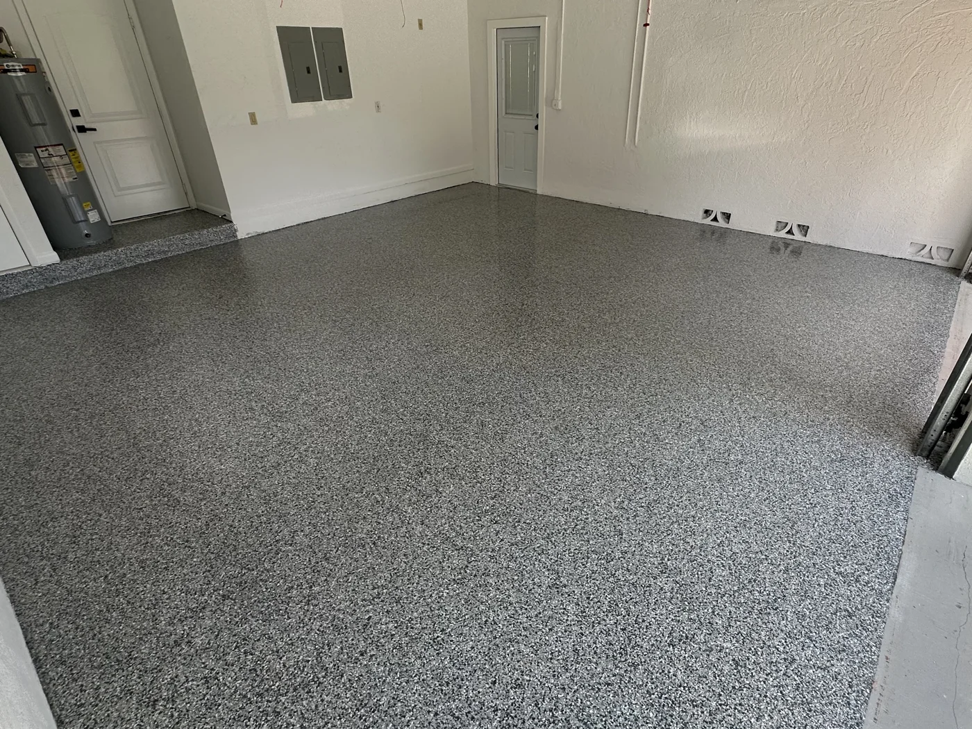 Full-flake garage floor after