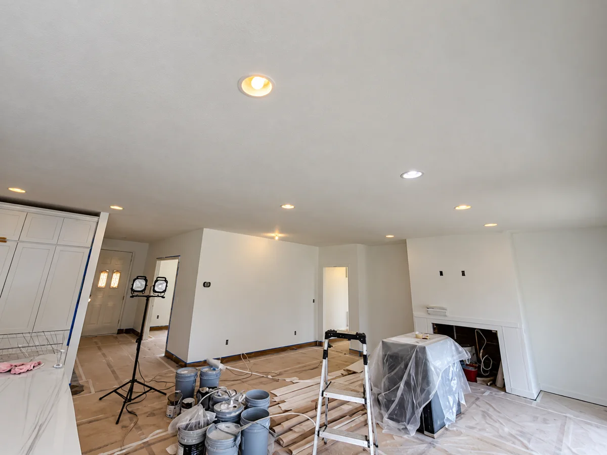 Freshly painted white ceiling and walls