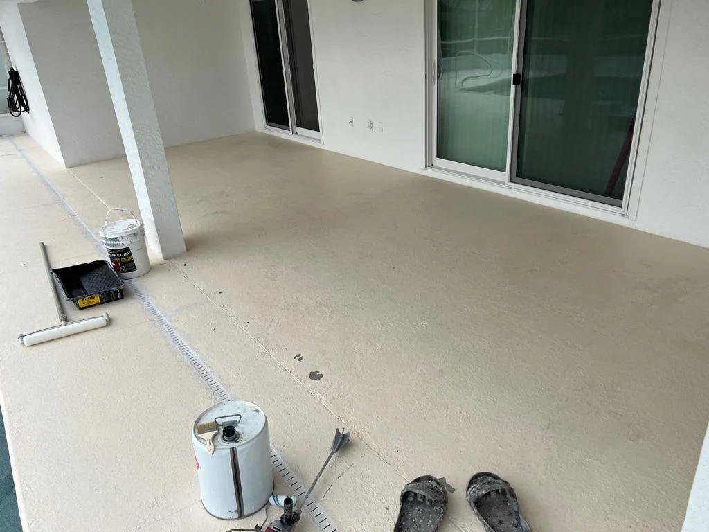 Covered patio flake coating before