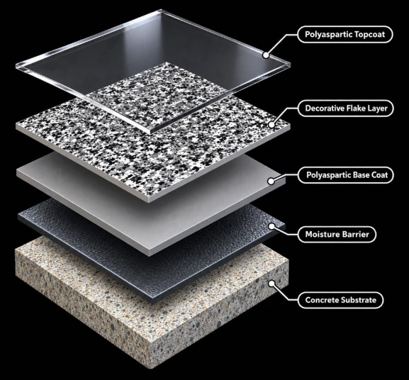 Polyaspartic full flake system layers diagram