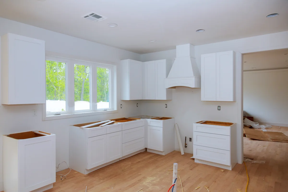 Shaker cabinets being installed